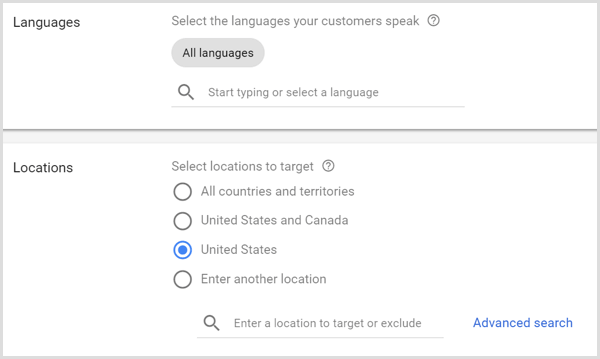 set languages & locations